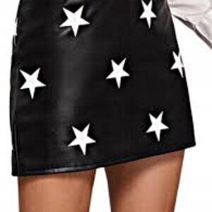 Shein Black Mini Skirt White Stars Polyester